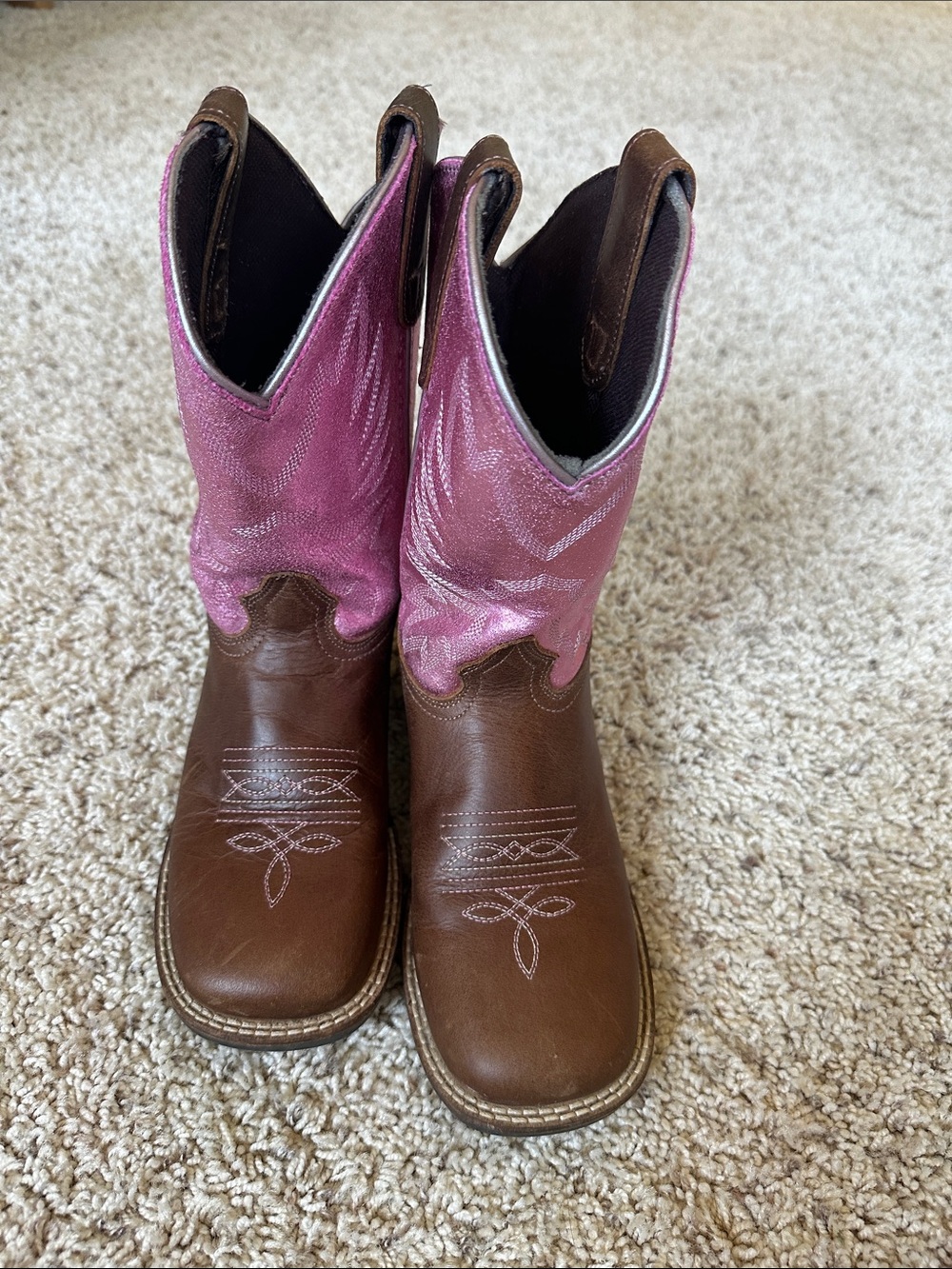 Shyanne Brown & Pink Girls Western Pull-On Boots size 2